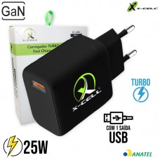 Carregador GAN Turbo 25W USB XC-UR82 X-Cell - Preto